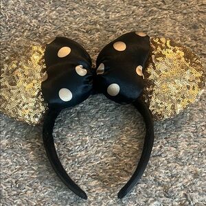 Disney Black and Gold Polka Dot Sequin Ear Headband